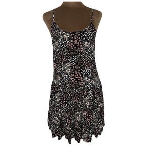 VTG 90s Y2K Babydoll Dress Fairy Whimsigoth Black Floral Rayon Mini Dress Small